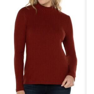 Liverpool LA Women's Mock Neck Ribbed Knit Blouse Color Cinnamon Size XL